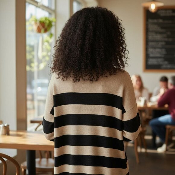 Coldwater Creek XL Striped Sweater Beige & Black Wool Cotton Blend - Picture 7 of 10